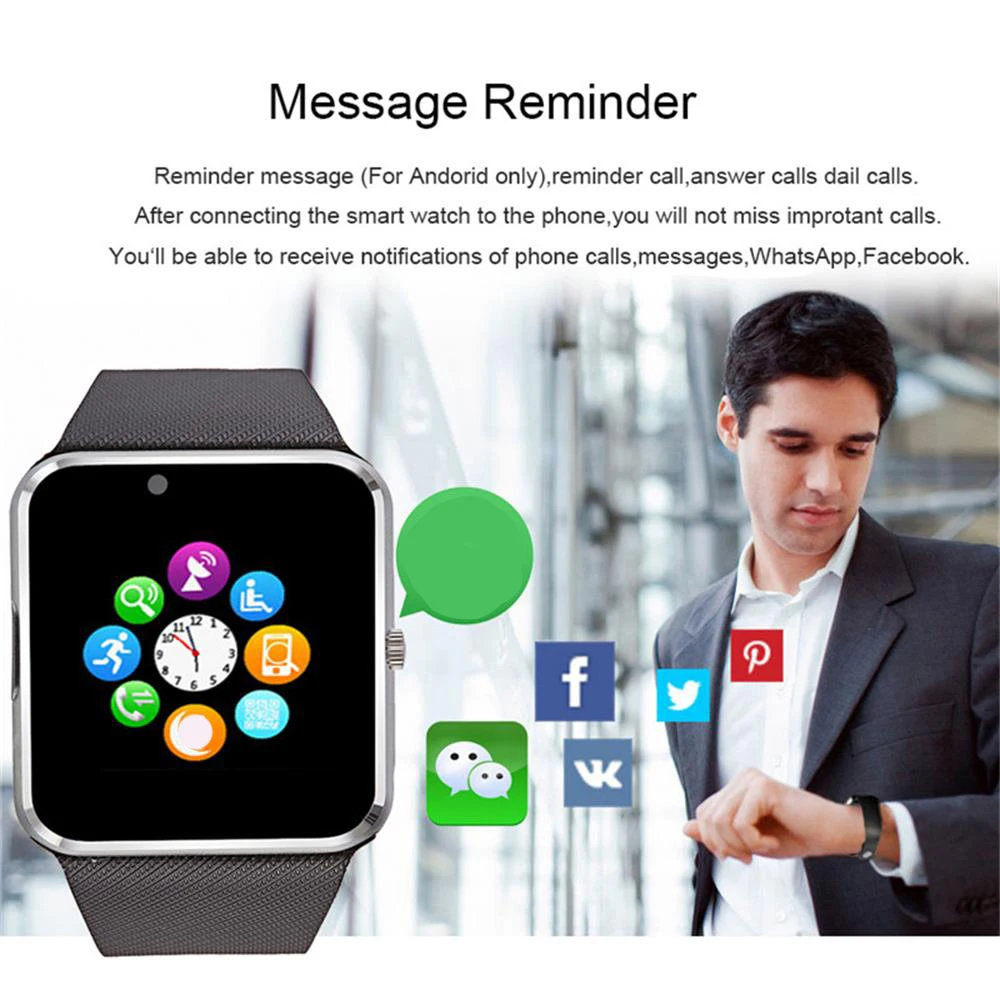 Смарт-часы GT08, синхронизация уведомлений, поддержка sim-карты TF, bluetooth-подключение, Android телефон, умные часы из сплава