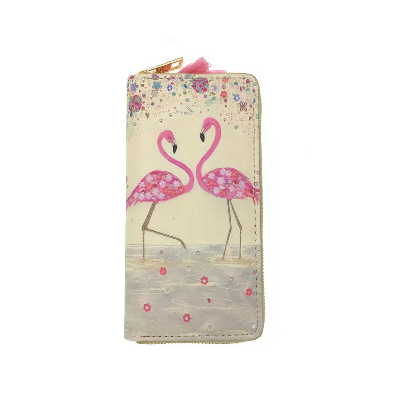 KANDRA розовый кошелек Фламинго, Модный женский длинный кошелек из искусственной кожи, Женский кошелек, дизайнерский кошелек с птицами для девушек, сумка для телефона - Цвет: W193 1