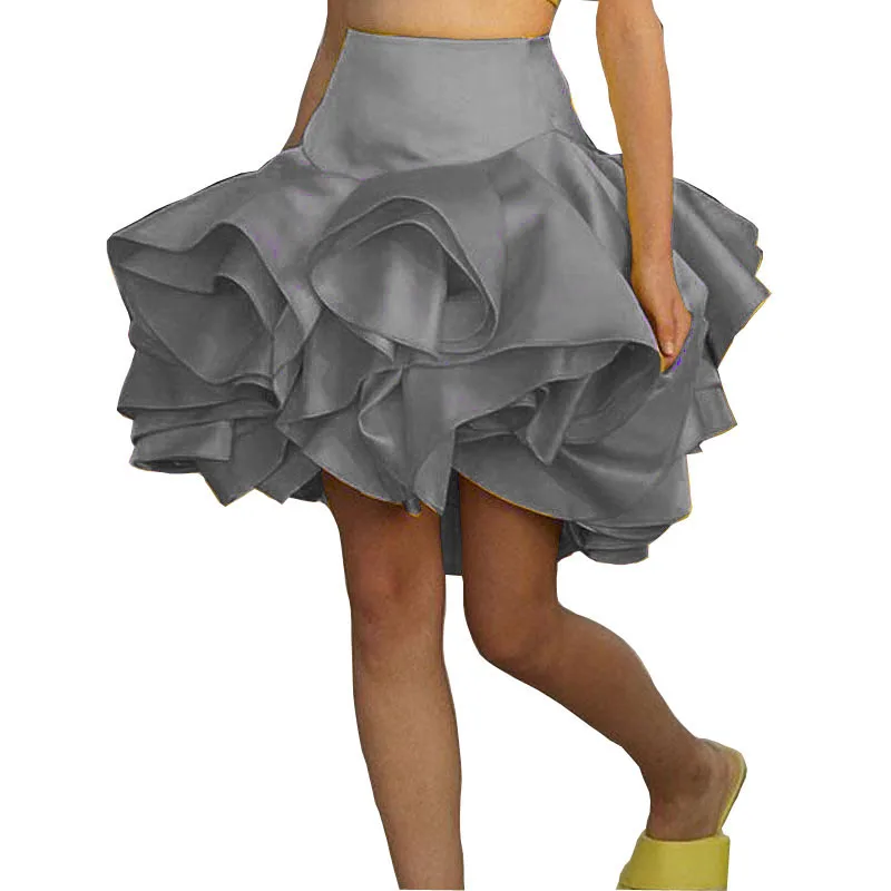 Сексуальные мини-женские юбки, милые ярусные оборки на заказ, формальная юбка для выпускного вечера длиной до колена - Цвет: Silver
