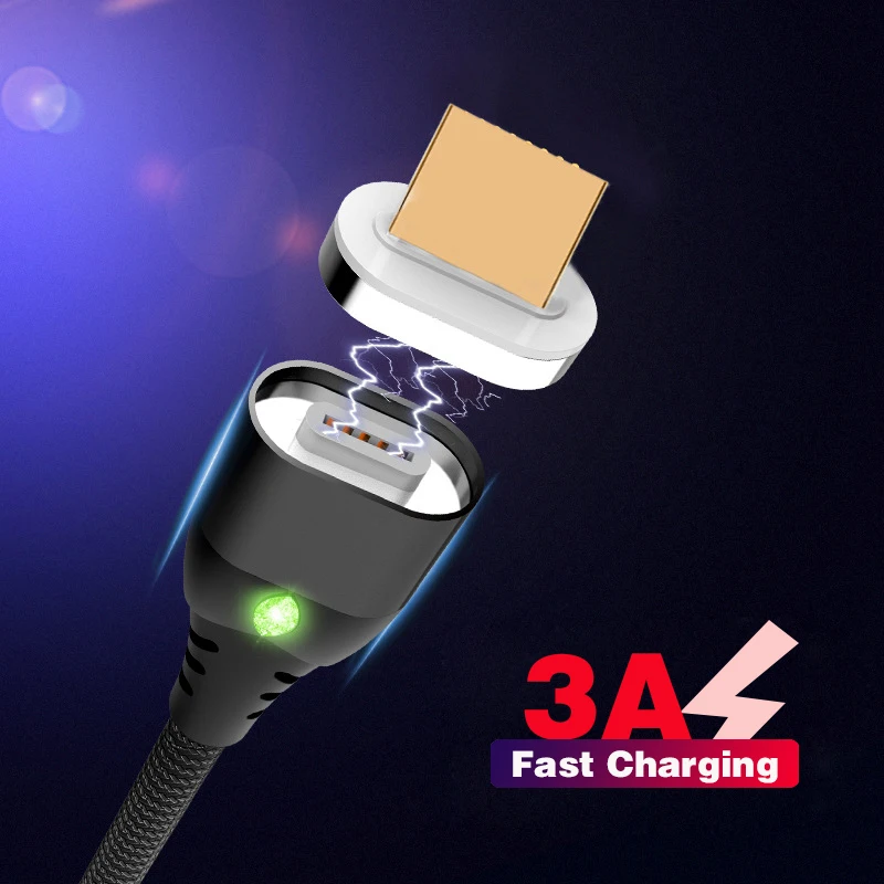 

Magnetic Cable Micro USB Type C for IPhone Lighting Huawei Cable 3A Fast Charging USB-C Type-C Magnet Charger Phone Cable 1M
