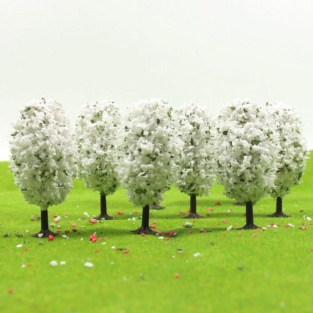 

OB40 20pcs Model Railway Miniature Winter White Orbicular Trees Model Train Trees N Z scale 50mm