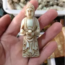 Архаизмы китайские штраф лет белый нефрит резной Статуи-Будда& H S культуры