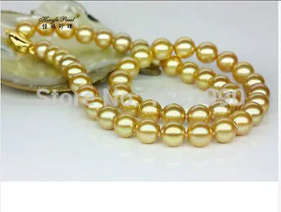 

xd 003468 10-11mm Australian south sea gold pearl necklace18'' AAA