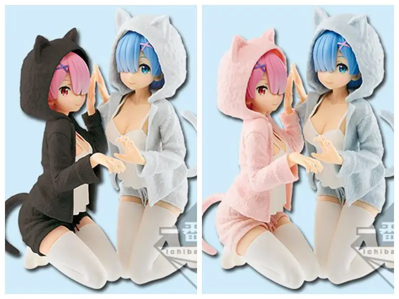 

2pcs set Re: Zero Life in a Different World from Zero Anime Ram & Rem Nyanko Mode Boxed 12cm PVC Action Figure Model Doll Toys