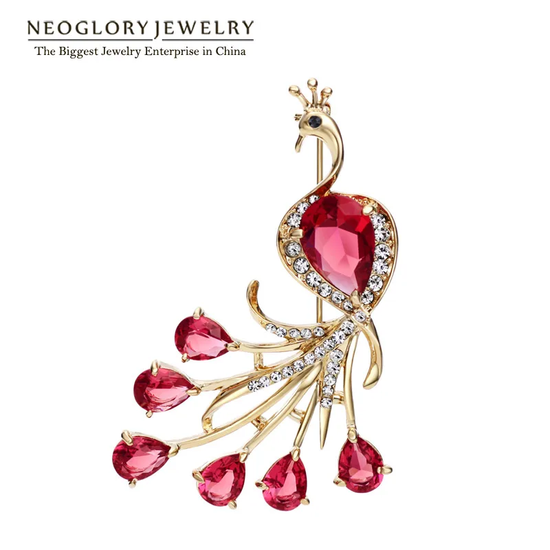 Neoglory CZ камень зеленый циркон чешские Стразы животные стиль павлина модная брошь