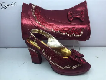 

New coming wedding/party set matching high heel sandal shoes and handbag set GY38 in wine ,heel height 7cm
