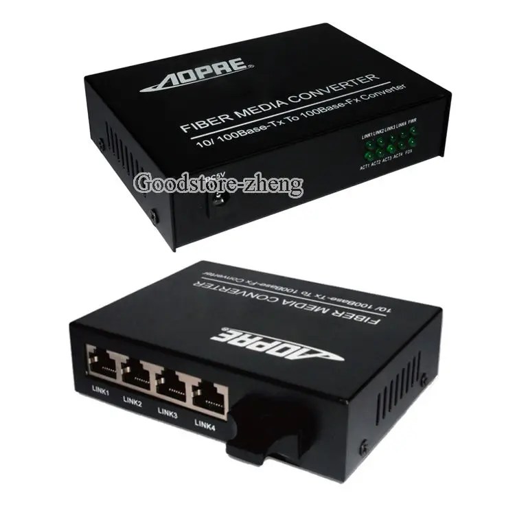 Fiber Media Converter 4 port RJ45 10/100Mpbs Single mode SC Fiber Port (1 Pair)