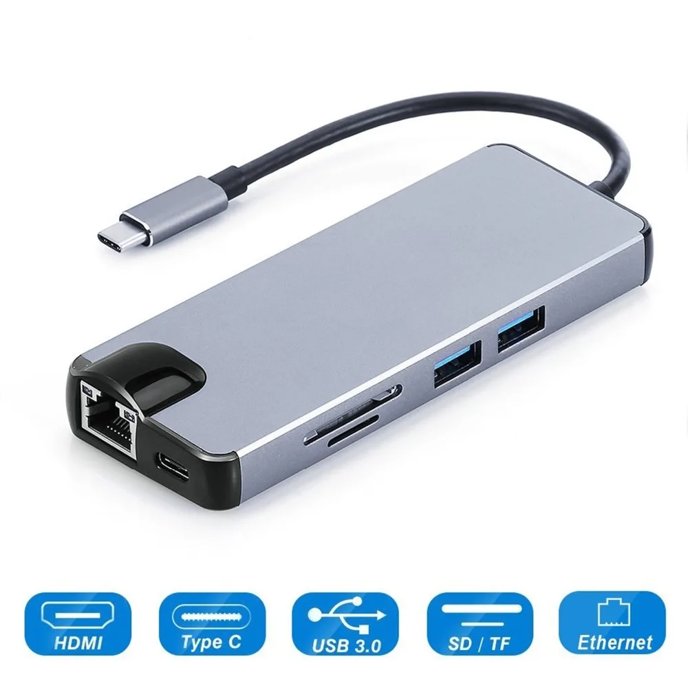 USB C концентратор HDMI 4 K USB-C для RJ45 Gigabit Ethernet VGA Порты и разъёмы Тип C концентратор Мощность доставки SD TF Card Reader для Macbook Pro