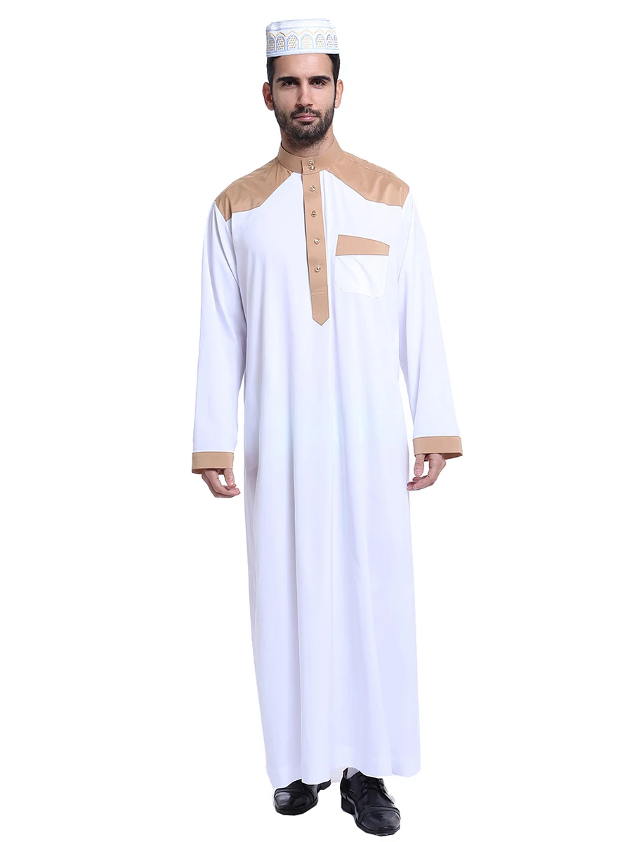 Saudi Arabia Islamic Men Clothing Stand Collar Habit Musulman Dubai Man Sleeve Heren Kaftan Robe Marocaine Caftan