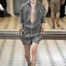 Летние Новые мужские шорты для подиума с длинными рукавами оснастки комбинезон кусок одежды молния стерео карман брюки рабочие