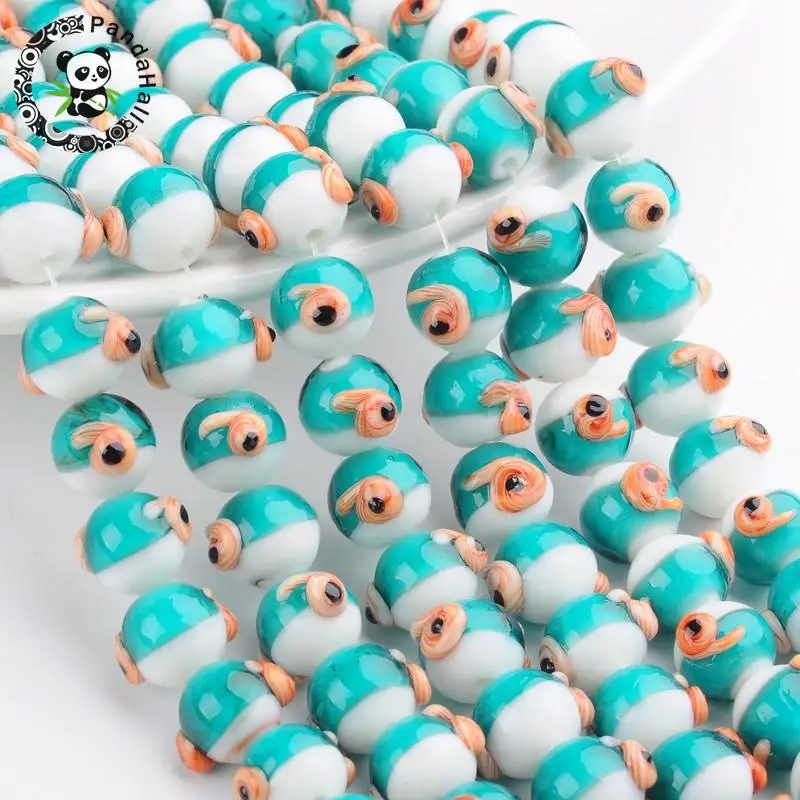 

12pcs/Box Handmade Lampwork Beads Round with Conch Pattern DarkTurquoise 15~16x11~12mm Hole: 1mm