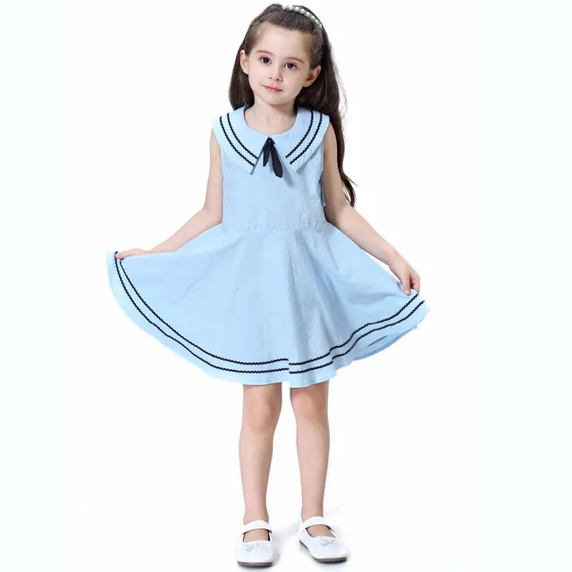 Baby Little Girls Dress Summer Sailor Collar Cotton Princess Dress for ...