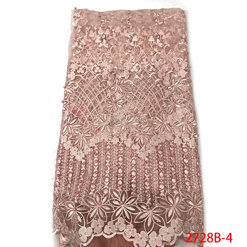 Hot Sale Nigerian Beaded Lace Fabric 2019 African Net with Stoens French Tulle Material for Dress KS2728B-4 |