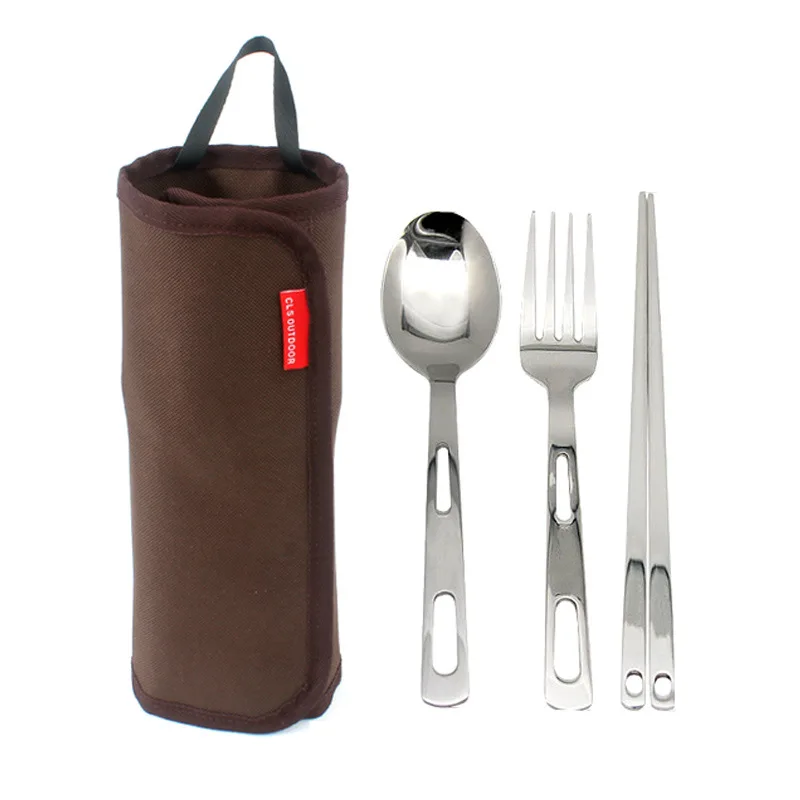 12 piezas de acero inoxidable vajilla traje portátil vajilla viajes de Camping cubiertos palillos de Picnic herramienta