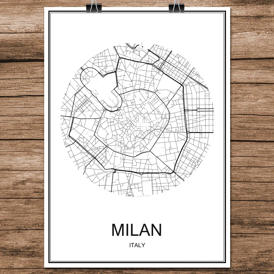 

MILAN Italy Abstract World City Street Map Print Poster Coated Paper Cafe bar Living Room Home Decoration Wall Sticker 42x30cm