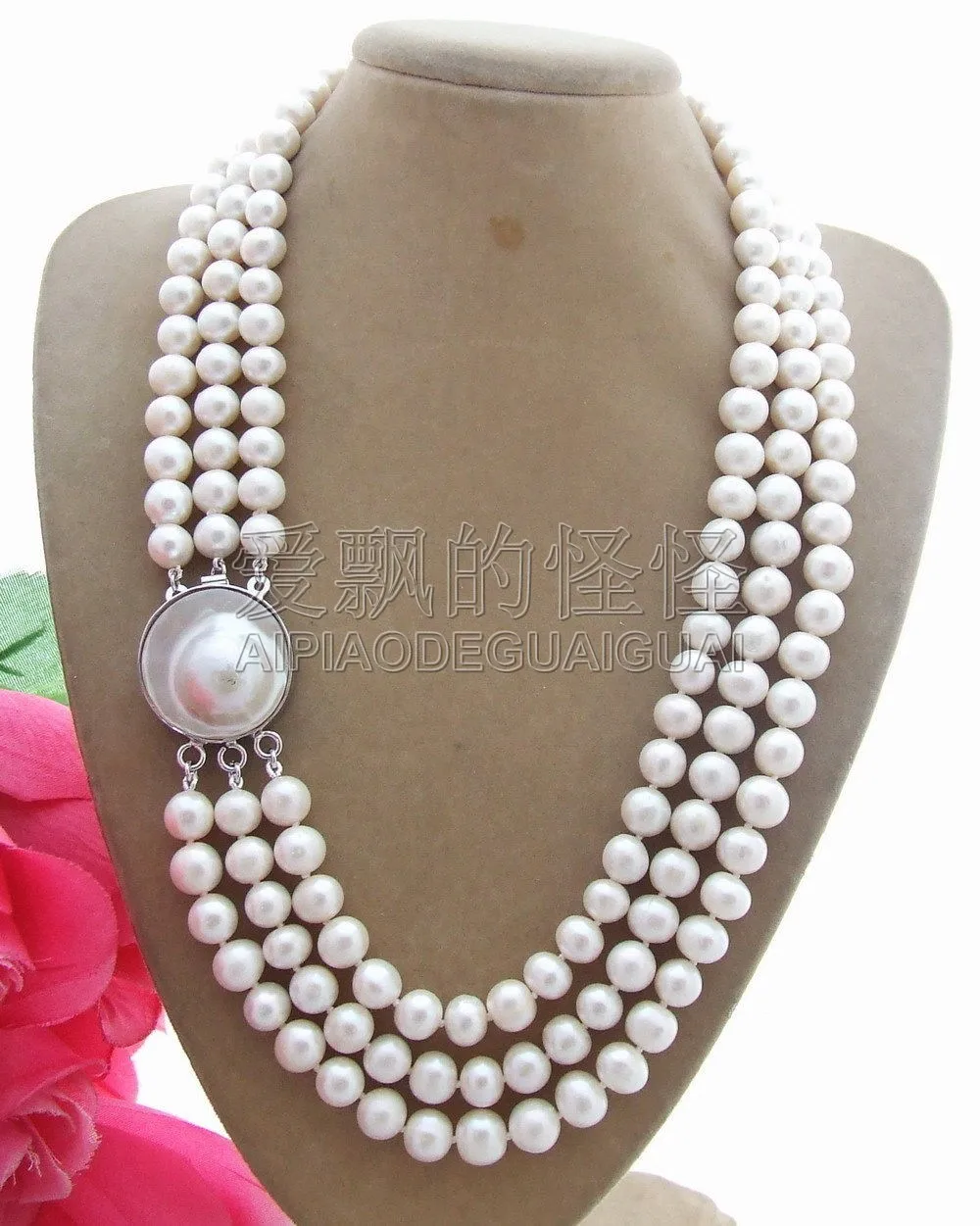 

N130702 Excellent! 9mm Pearl Necklace-Mabe Clasp