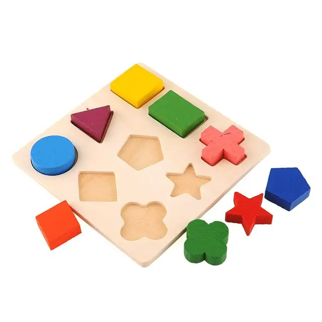 Sale Geometric Shape and Color Matching Toys Wooden 3D Puzzles Baby Montessori Early Educational Learning Toy for Children 4