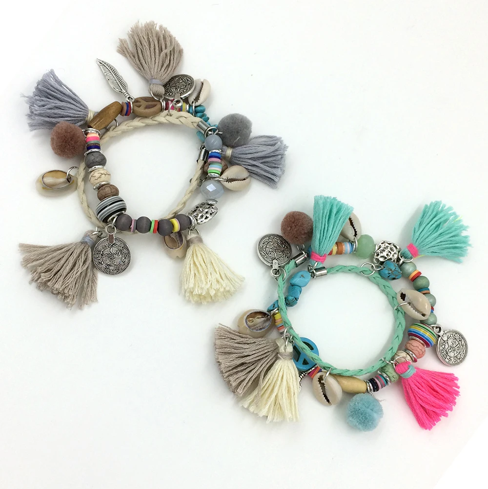 2017 Direct Selling Women Tension Setting New Ethnic Handcraft Bracelets Friendship Bracelet Tassel Charm Bangle Beaded Bohemia