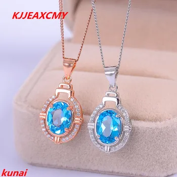 

KJJEAXCMY boutique jewels 925 pure silver, Necklace of natural Topaz Blue Lotus powder stone pendant drop female send chain a