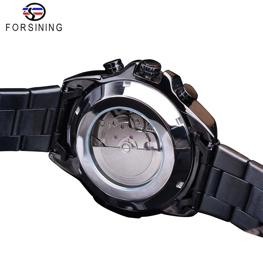 Часы Forsining+ Набор браслетов, комбинированные спортивные мужские часы, 3 циферблата, календарь, черные, нержавеющая сталь, Мужские автоматические наручные военные часы