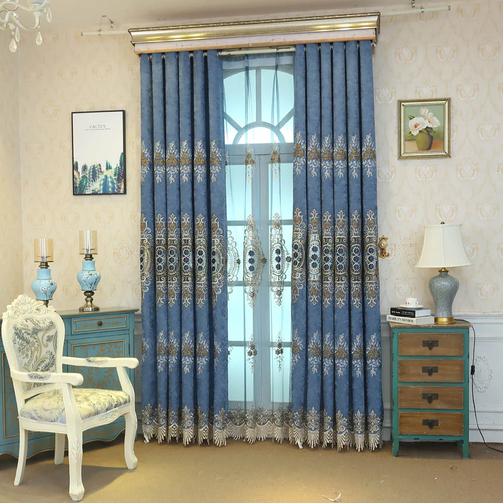 Роскошные кофейные шторы для спальни, гостиной, европейские шенилловые плотные затемненные шторы с вышивкой P319D3