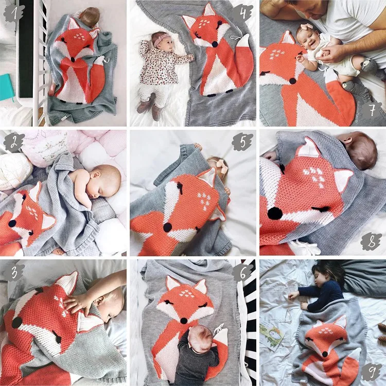 Детское одеяло s для новорожденных с принтом животных, детское постельное белье для сна, вязаное шерстяное одеяло, коляска, украшение для фотографий 73x110 см