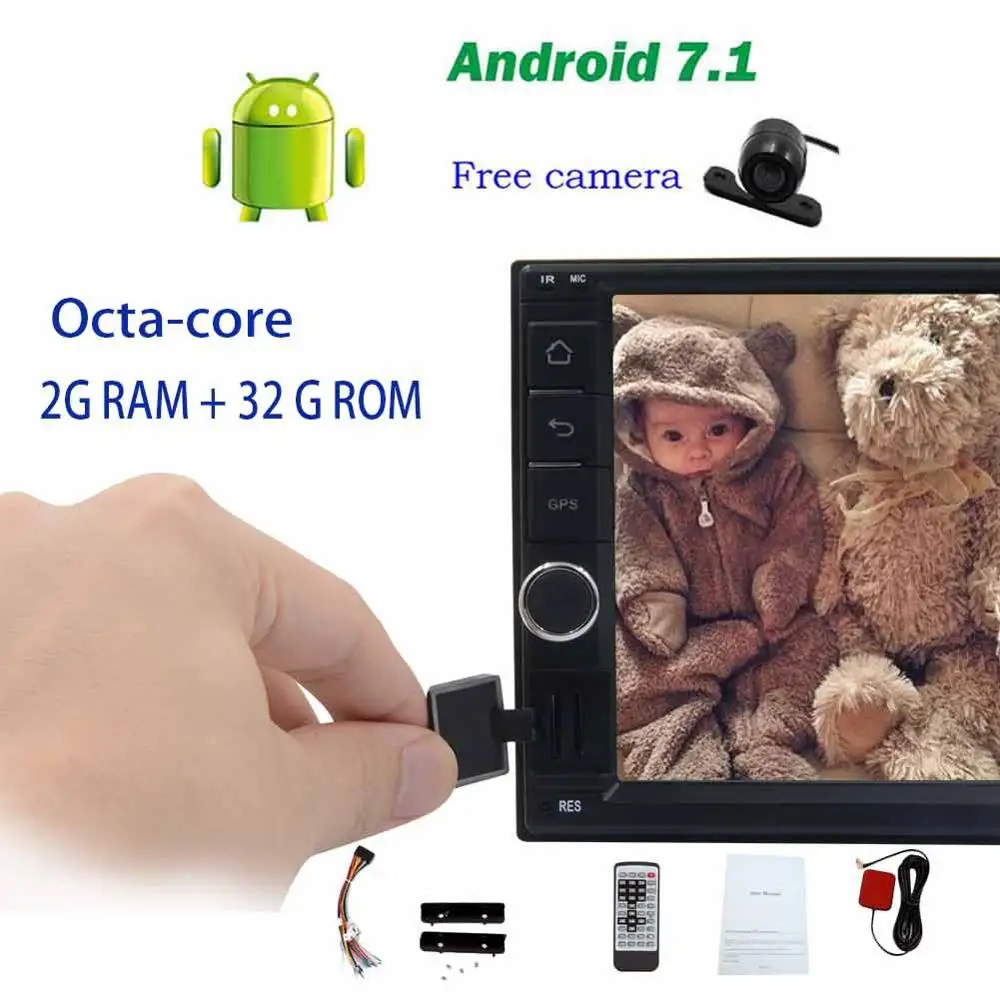 Top Rear camera+2Din Car Radio Stereo 8-core Android 7.1 Headunit no DVD GPS Navigation support 4G WIFI FM AM Steering Wheel Control 2