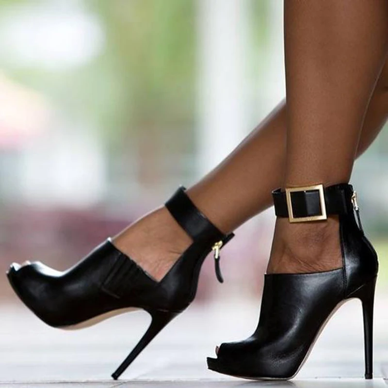 Cuero Verano Zapatos Toe Cm Scarpins Peep 5 Sandalias Correa 11 Tacones De Dama 2018 Femenina Club Altos Extremo Moda Nocturno Mujeres Negro Bombas aR4Rnpxv