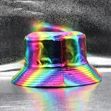 BING YUAN HAO XUAN Новая модная женская и мужская серебристый блестящий цвет металлическая Лазерная кожаная Панама Рыбацкая шляпа Панама