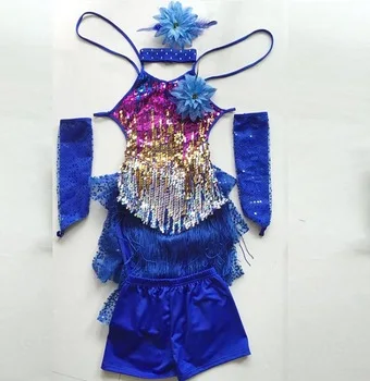 latin dance dress for girls costumes kids clothes ballroom competition dresses fashion leotard sequin sequined tassel salsa