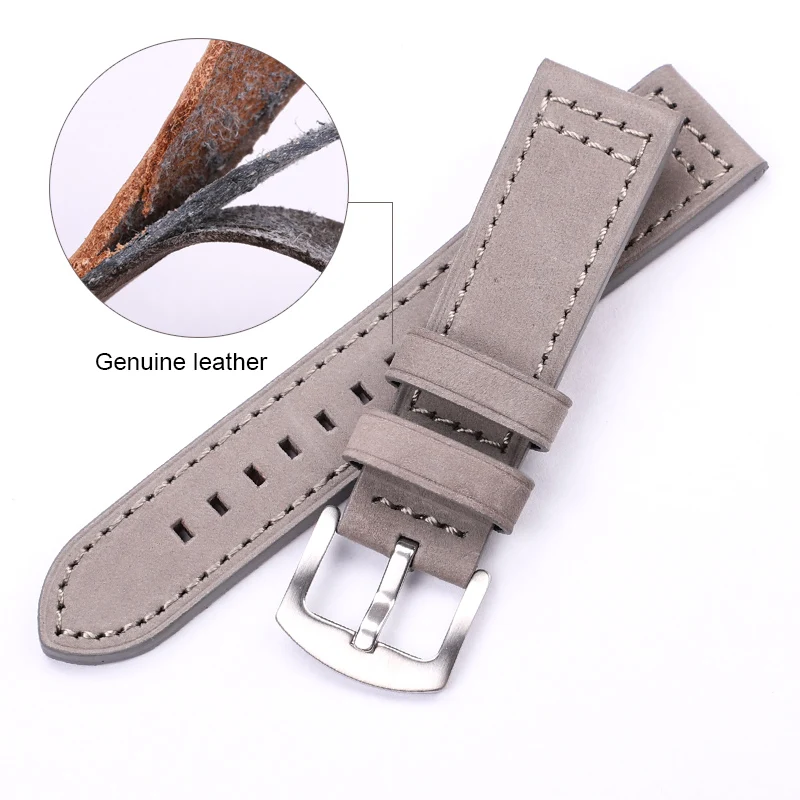 HENGRC Genuine Leagher Watchbands Bracelet Black Blue Gray Brown Cowhide Watch Strap For Woemn Men 18 20mm 22mm 24mm Wrist Band