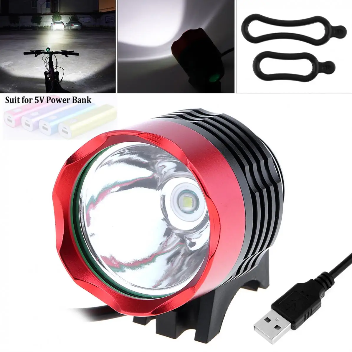 

Bike Cycle Durable Waterproof IP-65 T6 LED Front Head Headlight USB Rechargeable Bicycle Light Torch 3 Modes 800lm