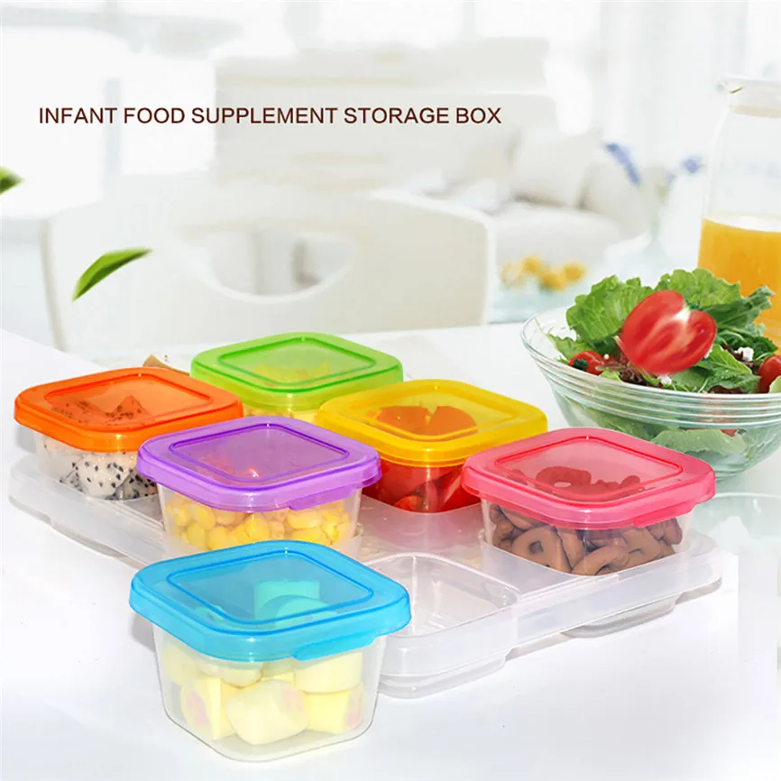 

6pcs Baby Food Storage Box Infant Baby Food Storage Box (60ML) With Multiple Colours Cap Oct#2