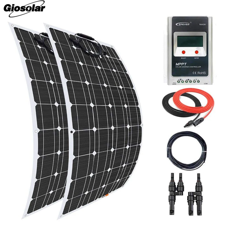 Giosolar солнечная панель 200 Вт(2x100 Вт) Гибкая солнечная панель набор батареек зарядное устройство монокристаллический MPPT Контроллер заряда