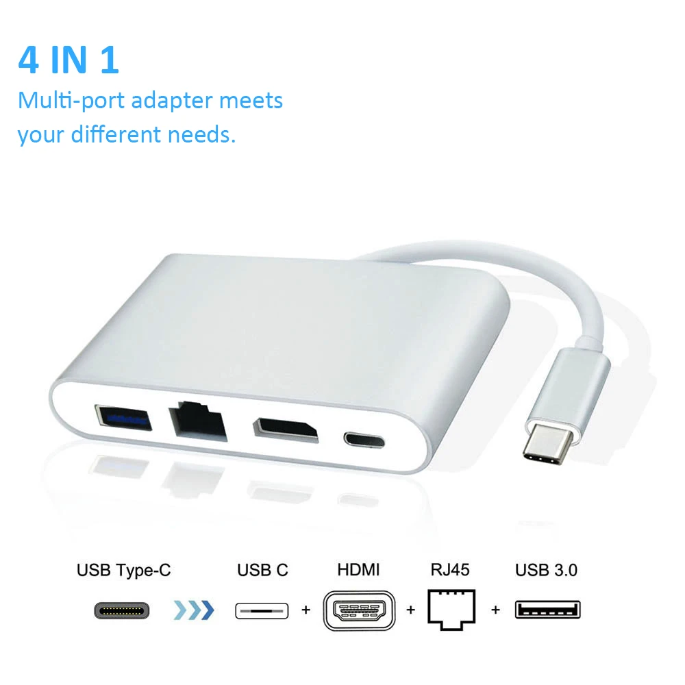 KuWFi гигабитный адаптер Ethernet многопортовый адаптер USB 3,1 тип-c к HDMI+ USB3.0+ RJ45+ USB C адаптер USB3.1 PD порт 4K type C