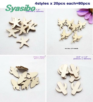 

(20pcs each) 30mm Natural Blank Wooden Cactus Seastar Angle Rocket Party Ornaments Rustic Wood Crafts 1.2"-ZH23