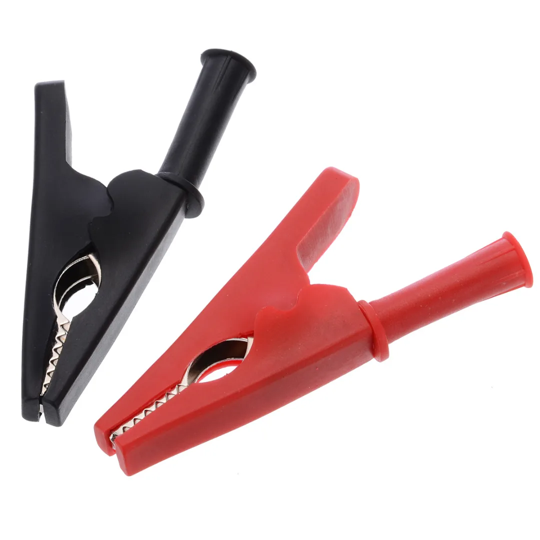 2pcs Crocodile Clips Alligator Test Clip Banana Plug Alligator Clips Fully Insulated MAX 2000V 30A Black/Red 20mm