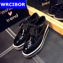 Genuine leather Oxford Shoes font b Woman b font Platform shoes 2017 Fashion Fretwork lace up
