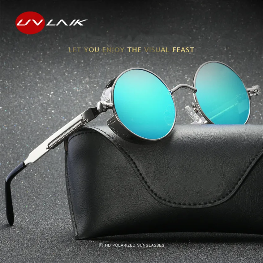 

UVLAIK Gothic Steampunk Sunglasses Round Metal Men Women Punk Sun Glasses Retro Vintage Goggles UV400 Mirror