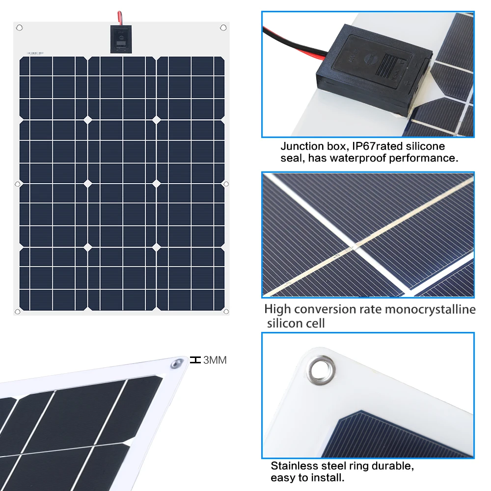 Xinpuguang 50W 18V Solar Battery Flexible Solar Panel 12V 24v Controller +10A Solar System Kits for Fishing Boat Cabin Camping