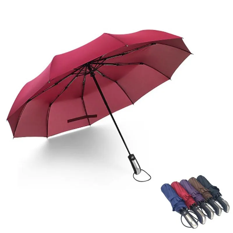New Durable Automatic Windproof Umbrella10 Bone Large Tri folded Anti wind Umbrella Clear