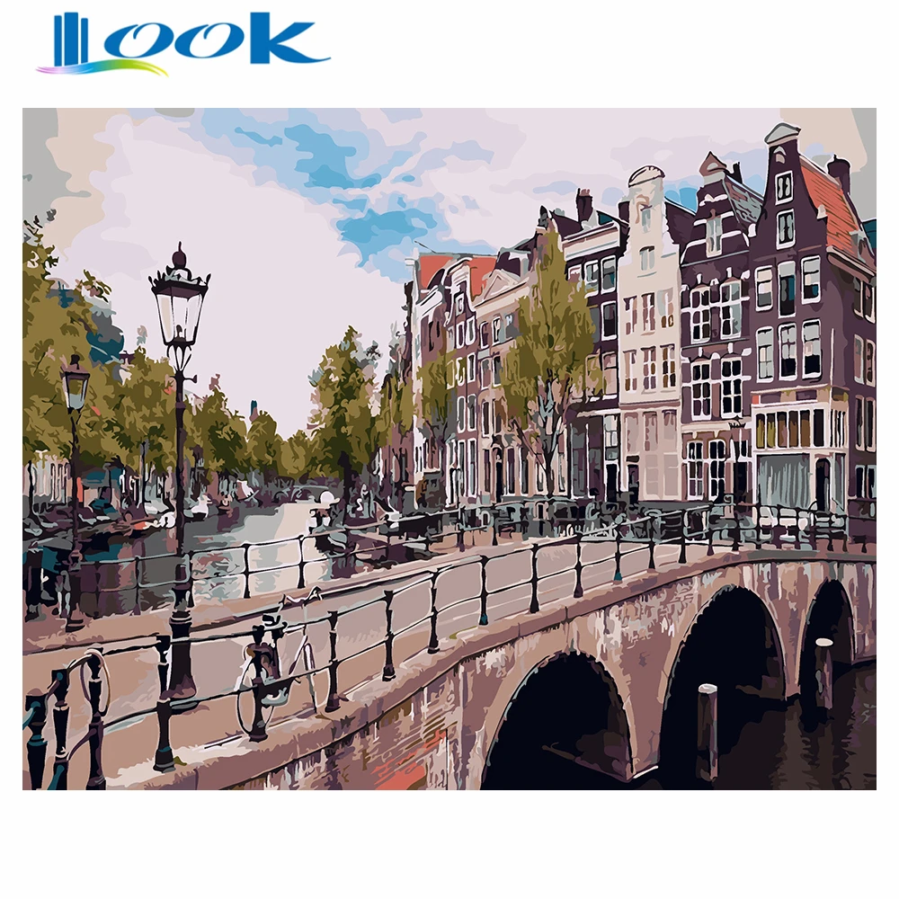 Painting By Numbers Paint Landscape Canvas Picture Europe City Coloring on Art Home Decor Gift | Дом и сад