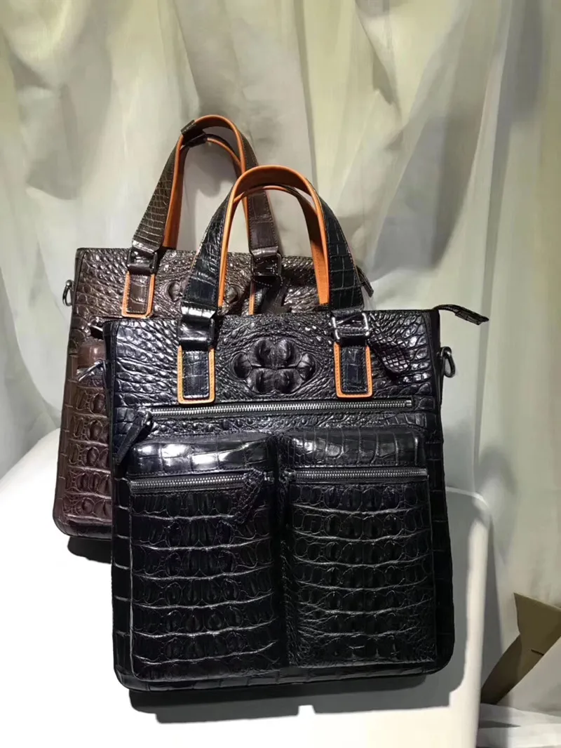Handtasche Schwarzes griff Casual Alligator Leder Schulter Top Taschen Tasche Mann Quer Große Klappe Style Krokodil Männer Echtes Haut Einzigen zqzgS