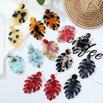

Statement Acrylic Earrings Bohemian Style Stud Earrings For Women Personalized Big Leaf Design Colorful Earrings Plant Earrings