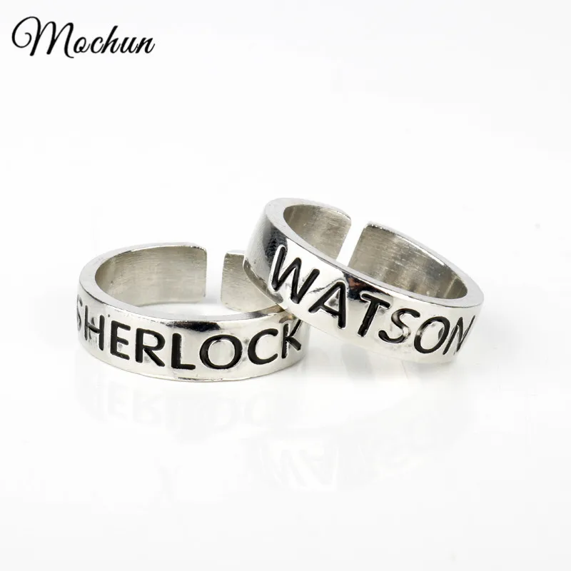 

MQCHUN Watson and Sherlock Rings Inspired Sherlock Holmes Friendship Rings Fashion Adjustable Ring Vintage Silver Color Jewelry