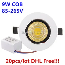 Заводская цена! COB светодиодный светильник 9 Вт Встраиваемый светодиодный COB светильник 20 шт./лот, DHL/FedEx