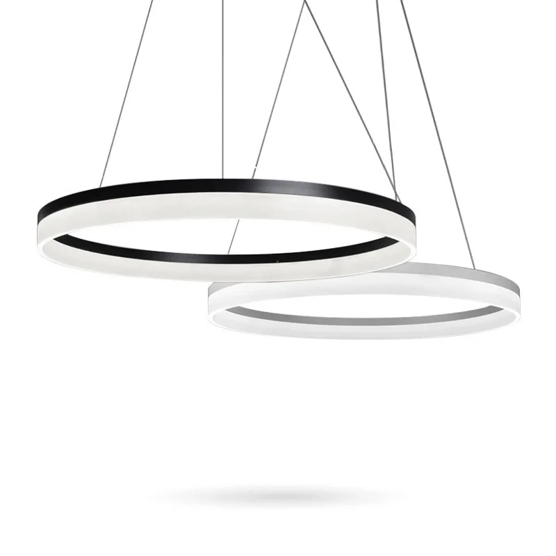 Modern LED Pendant Lights Fixtures For Living Room Restaurant Dining Decor Suspension Black Rings hanging lamp Dimmable Lustre