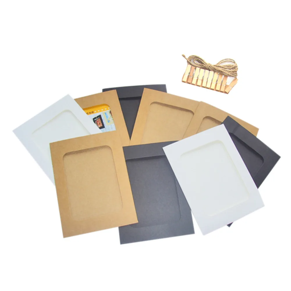 

10PCS 7inch Kraft Paper Photo Frame For Pictures Vintage Frame Photo DIY Baby/ Wedding Photo Frame Wall Decor Hemp Rope Clip