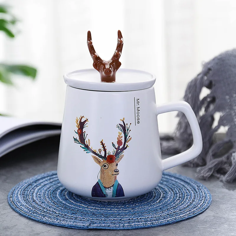 Nordic INS стиль кофейные кружки креативные рога керамическая чашка с крышкой мультфильм кружка Студенческая детская сок напиток чашки пара чашки подарки