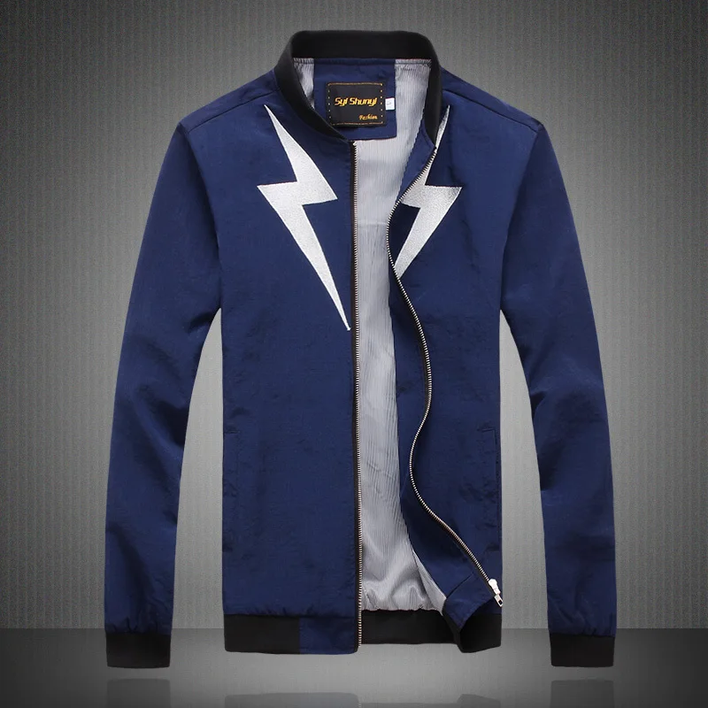 Lightning Printing Zipper Jacket Men Solid Active Motorcycle Jackets